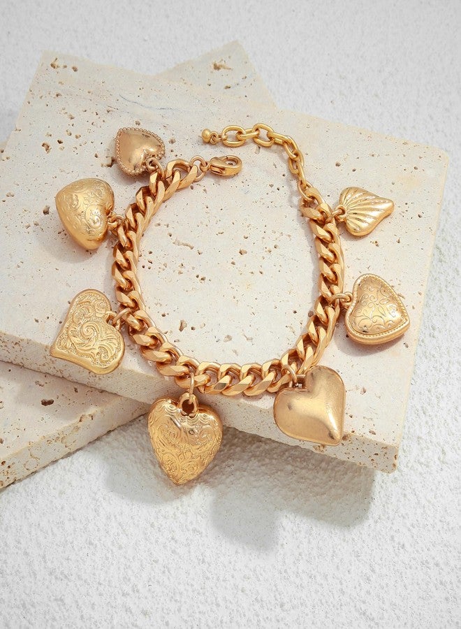 HolidayQbee Gold Bracelets for Women With Seven Style Heart Charm - Rope and Link Chain Bracelet - Chic Jewelry Gift - Image 5